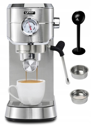 Ekspres ciśnieniowy Yoer INOX 1,2L 20bar 1450W z manometrem, automatyczny