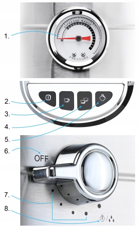 Ekspres ciśnieniowy Yoer INOX 1,2L 20bar 1450W z manometrem, automatyczny