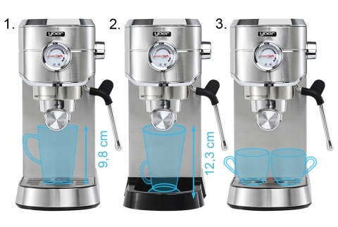 Ekspres ciśnieniowy Yoer INOX 1,2L 20bar 1450W z manometrem, automatyczny