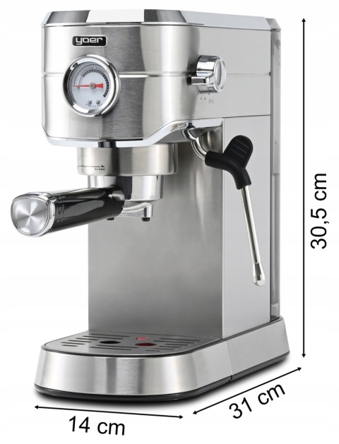 Ekspres ciśnieniowy Yoer INOX 1,2L 20bar 1450W z manometrem, automatyczny