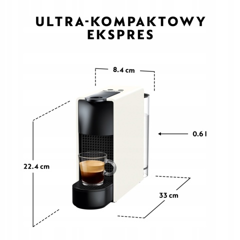 Ekspres kapsułkowy Krups Nespresso Essenza Mini 1200W, 19 bar, biały