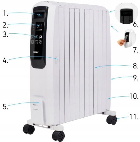 Grzejnik olejowy Yoer Inferno WiFi 2500W z programatorem i efektem komina