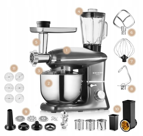 Robot Planetarny Mozano 2300W 6w1 z Misa 6,2L i Blenderem