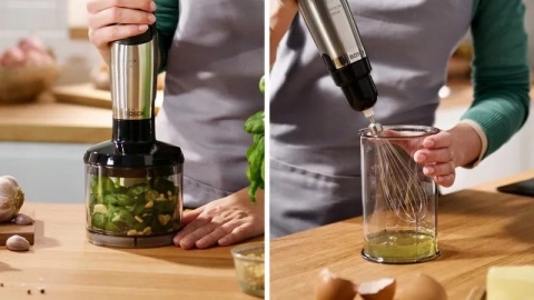 BLENDER RĘCZNY BOSCH 600W TURBO, 12 PRĘDKOŚCI, ZESTAW KOŃCÓWEK 800ML/350ML