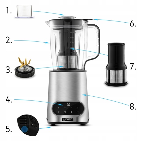 Blender kielichowy 2w1 Yoer 2200W z sokowirówką i 10 prędkościami