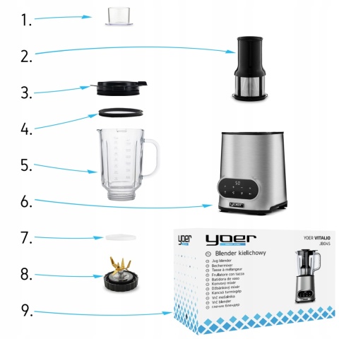 Blender kielichowy 2w1 Yoer 2200W z sokowirówką i 10 prędkościami