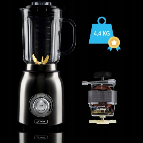 Blender kielichowy Yoer Titano 4w1, szklany 2,4L, młynek, 1800W, 2 bidony