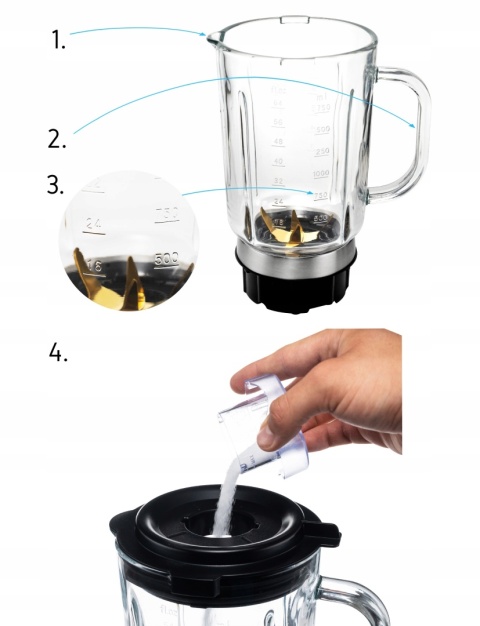 Blender kielichowy Yoer Titano 4w1, szklany 2,4L, młynek, 1800W, 2 bidony
