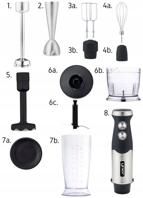 Blender ręczny Yoer 8w1 1500W z tytanowymi ostrzami i 14 akcesoriami
