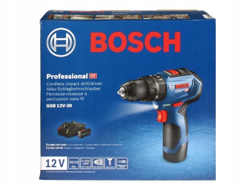 Wkrętarka akumulatorowa Bosch GSB 12V-30 z udarem i led 2-biegowa