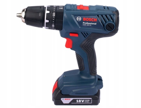 Wkrętarka akumulatorowa Bosch GSB 18V-21, 2x2Ah, udar 55Nm, LED