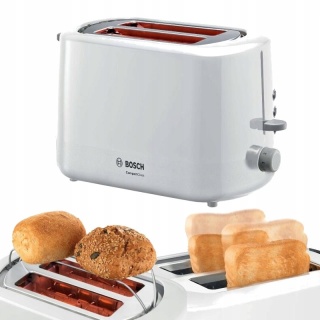 BOSCH Toster TAT3A111, 800W, Biały, z rusztem do bułek, 2 tosty