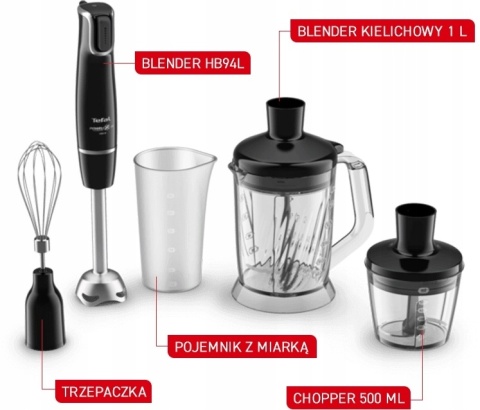 Blender ręczny Tefal Infinyforce XL 1000W 4w1 z akcesoriami, czarny