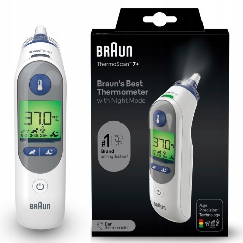 Termometr Do Ucha Braun Thermoscan 7+ Irt6525 Tryb Nocny Cichy Podświetlany