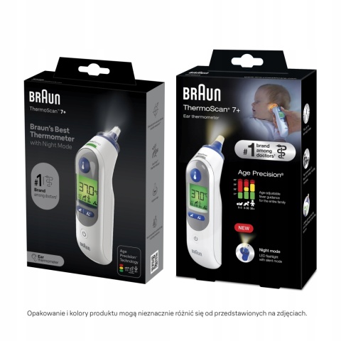 Termometr Do Ucha Braun Thermoscan 7+ Irt6525 Tryb Nocny Cichy Podświetlany