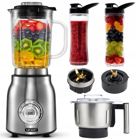 Blender kielichowy Yoer Titano 4w1 1800W z młynek i bidonami INOX