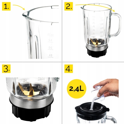 Blender kielichowy Yoer Titano 4w1 1800W z młynek i bidonami INOX