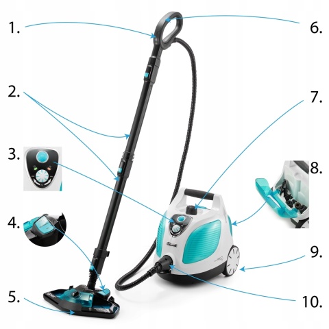 Myjka Parowa 19W1 Yoer Clean Shot Scm02w Mop Parowy 1500W 1,6L 55Min Ipx4