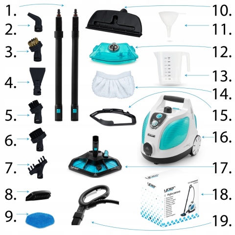 Myjka Parowa 19W1 Yoer Clean Shot Scm02w Mop Parowy 1500W 1,6L 55Min Ipx4