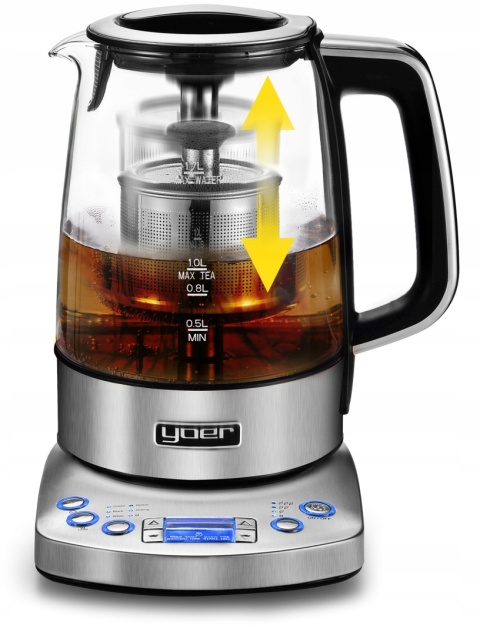 CZAJNIK YOER 2200W SZKLANY 1,7L - REGULACJA TEMPERATURY I AUTO ZAPARZACZ