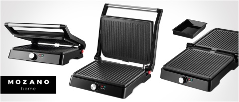 GRILL ELEKTRYCZNY 2200W MOCNY- PANINI OPIEKACZ 2xPŁYTY 29X23 TACKA OCIEKOWA