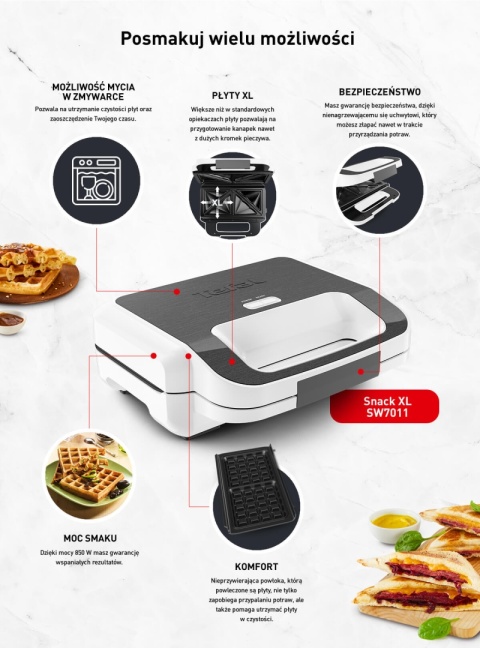OPIEKACZ I GOFROWNICA TEFAL SNACK XL 850W WYMIENNE PŁYTY NA KANAPKI I GOFRY