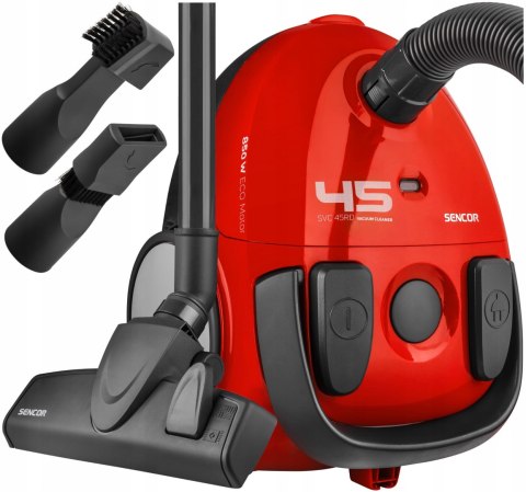 Odkurzacz Workowy Sencor Svc 45 Czerwony 850W Eco Cicha Praca Miękkie Koła