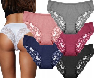 5-Pak Damskie Majtki Figi Bawełniane Koronkowe Kolorowe Wygodne Xl Seksowne
