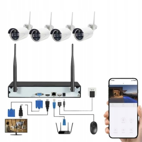 4 KAMERY MONITORINGU 8MP FULL HD WIFI IP66 Z DETEKCJĄ RUCHU NOCNE WIDZENIE