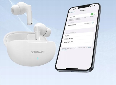 BEZPRZEWODOWE SŁUCHAWKI BLUETOOTH 5.3 SOUNARC Q1 KRYSTALICZNY DŹWIĘK I BASY