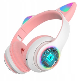 BEZPRZEWODOWE SŁUCHAWKI NAUSZNE KOCIE USZY BLUETOOTH LED RGB DLA DZIECKA