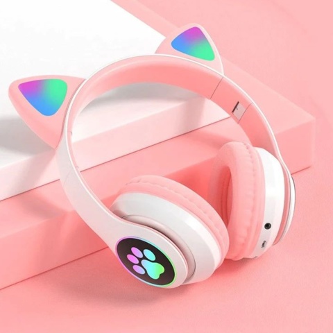 BEZPRZEWODOWE SŁUCHAWKI NAUSZNE KOCIE USZY BLUETOOTH LED RGB DLA DZIECKA