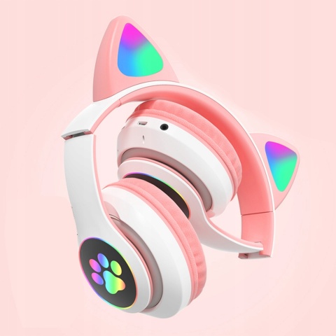 BEZPRZEWODOWE SŁUCHAWKI NAUSZNE KOCIE USZY BLUETOOTH LED RGB DLA DZIECKA
