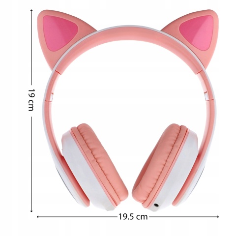 BEZPRZEWODOWE SŁUCHAWKI NAUSZNE KOCIE USZY BLUETOOTH LED RGB DLA DZIECKA