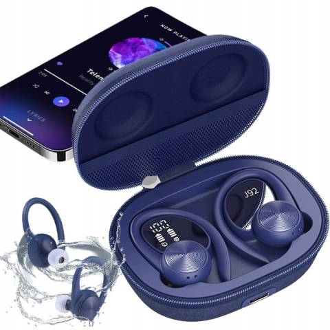 DOKANAŁOWE SŁUCHAWKI BEZPRZEWODOWE MIKROFON WYŚWIETLACZ LED NIEBIESKI IPX5