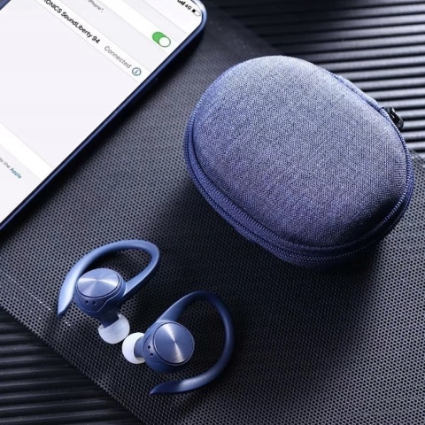 DOKANAŁOWE SŁUCHAWKI BEZPRZEWODOWE MIKROFON WYŚWIETLACZ LED NIEBIESKI IPX5