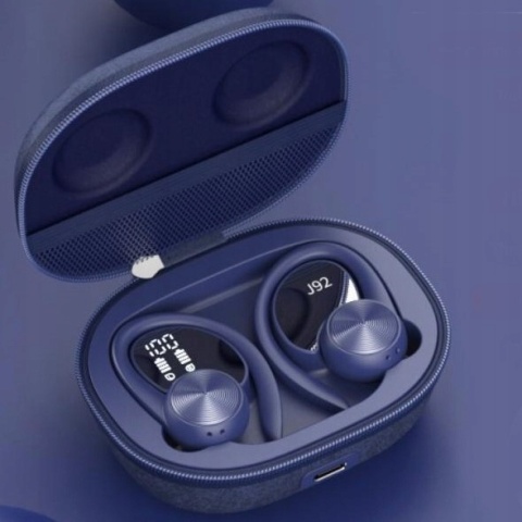 DOKANAŁOWE SŁUCHAWKI BEZPRZEWODOWE MIKROFON WYŚWIETLACZ LED NIEBIESKI IPX5