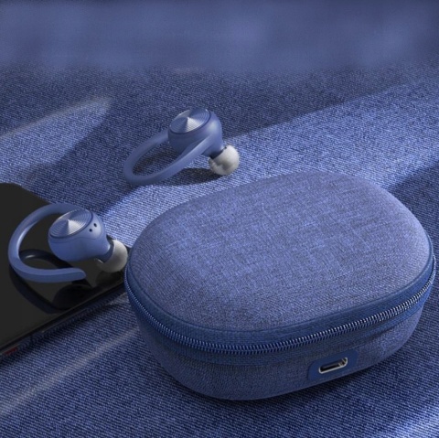 DOKANAŁOWE SŁUCHAWKI BEZPRZEWODOWE MIKROFON WYŚWIETLACZ LED NIEBIESKI IPX5