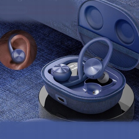 DOKANAŁOWE SŁUCHAWKI BEZPRZEWODOWE MIKROFON WYŚWIETLACZ LED NIEBIESKI IPX5