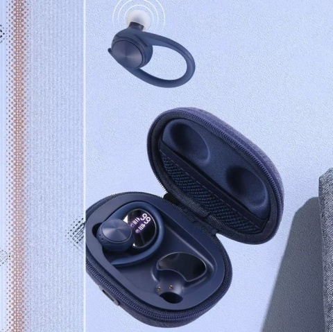 DOKANAŁOWE SŁUCHAWKI BEZPRZEWODOWE MIKROFON WYŚWIETLACZ LED NIEBIESKI IPX5