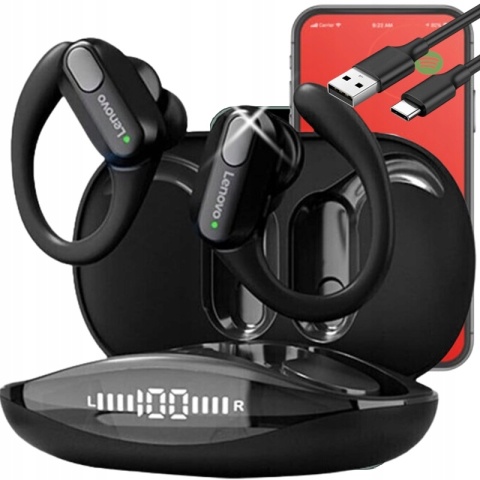 DOUSZNE SŁUCHAWKI BEZPRZEWODOWE LENOVO XT80 CZARNE MIKROFON ODPORNE NA WODĘ