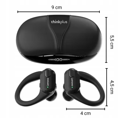 DOUSZNE SŁUCHAWKI BEZPRZEWODOWE LENOVO XT80 CZARNE MIKROFON ODPORNE NA WODĘ