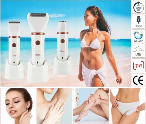 GOLARKA DAMSKA DEPILATOR DO CIAŁA BIKINI NÓG PACH WODOODPORNA USB 3W1