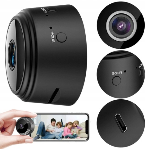 Kamera IP wewnętrzna, zewnętrzna Mini Kamera Szpiegowska Full HD WiFi