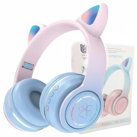 NAUSZNE SŁUCHAWKI BEZPRZEWODOWE DLA DZIECI KOCIE USZY MIKROFON BLUETOOTH5.3