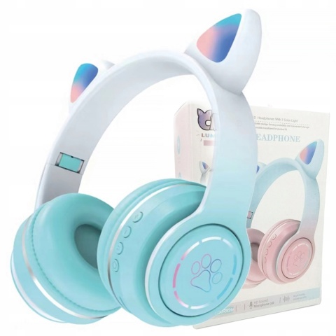 NAUSZNE SŁUCHAWKI BEZPRZEWODOWE DLA DZIECI KOCIE USZY MIKROFON BLUETOOTH5.3