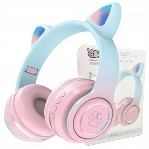 NAUSZNE SŁUCHAWKI BEZPRZEWODOWE DLA DZIECI KOCIE USZY MIKROFON BLUETOOTH5.3