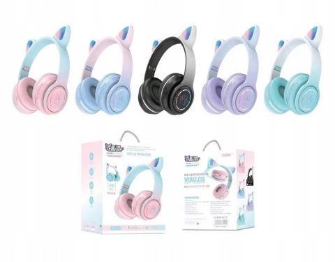 NAUSZNE SŁUCHAWKI BEZPRZEWODOWE DLA DZIECI KOCIE USZY MIKROFON BLUETOOTH5.3