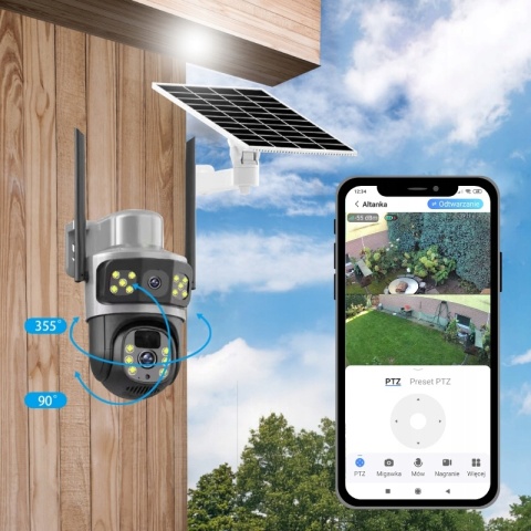 PODWÓJNA KAMERA SOLARNA 4G LTE OBRACANA FULL HD Z KARTĄ SIM I PANELAMI 15W