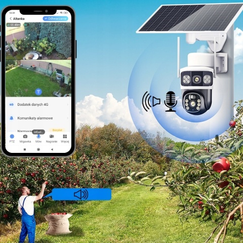 PODWÓJNA KAMERA SOLARNA 4G LTE OBRACANA FULL HD Z KARTĄ SIM I PANELAMI 15W